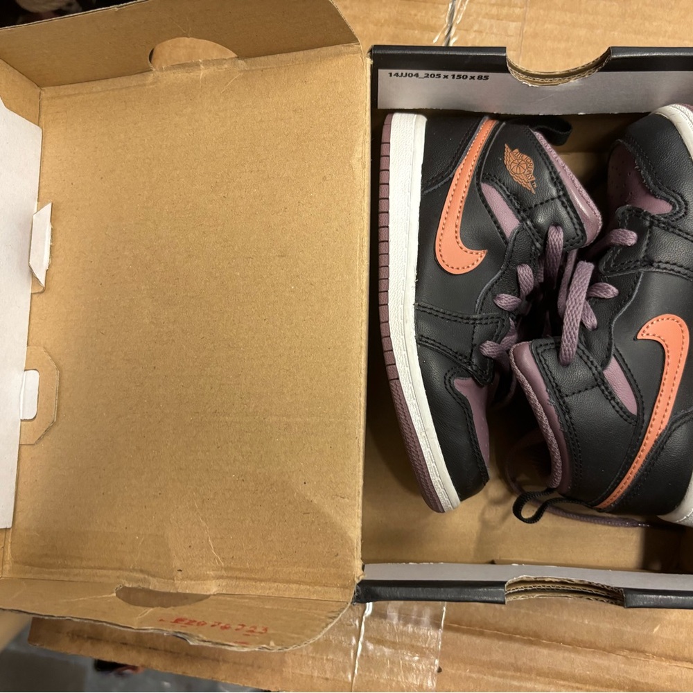 Jordan Black and Orange High-Top Sneakers with Box - Picture 2 of 9